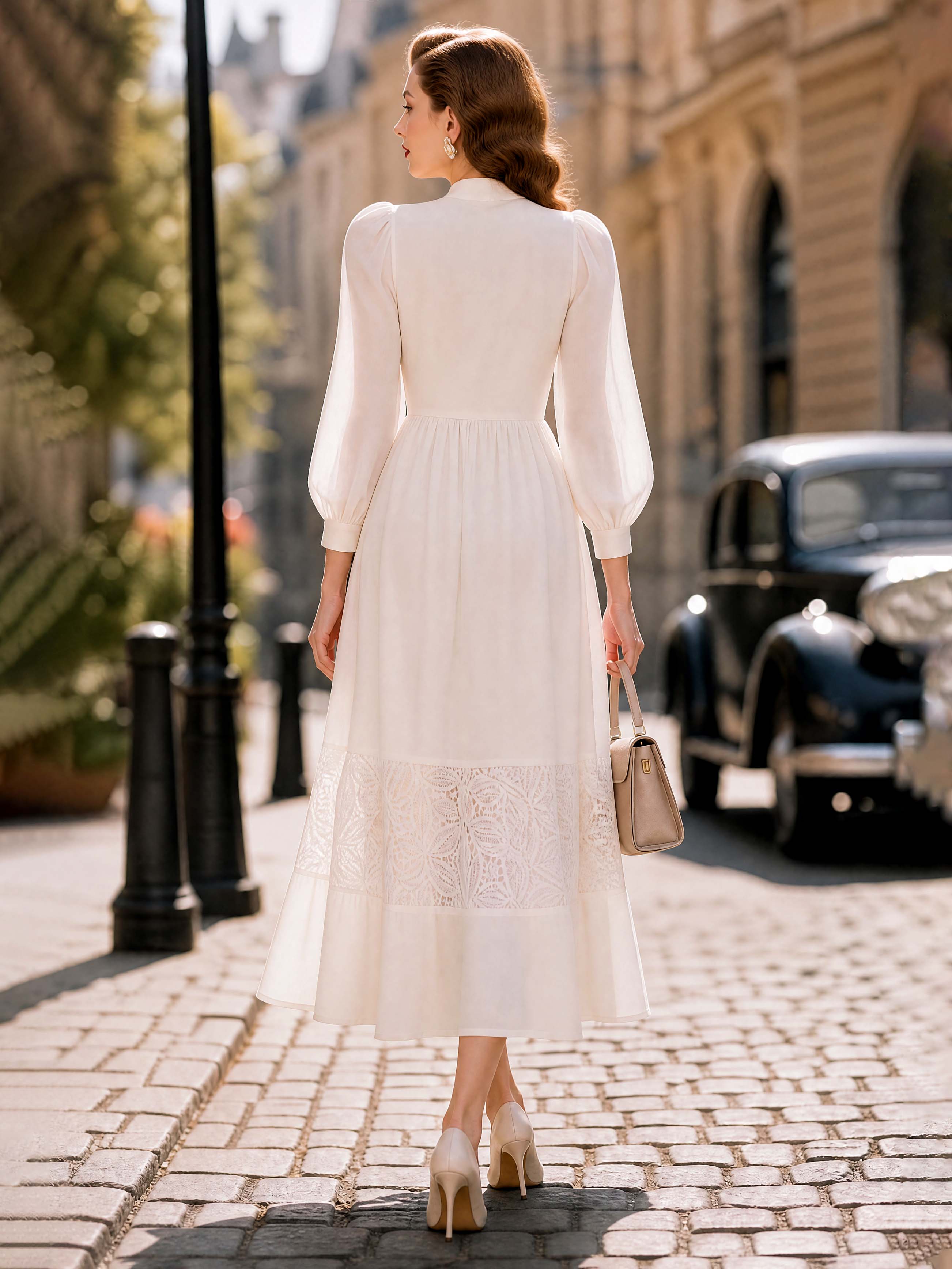 Vintage Lace Spliced Waisted Flowy Maxi Dress