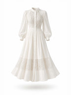 Vintage Lace Spliced Waisted Flowy Maxi Dress