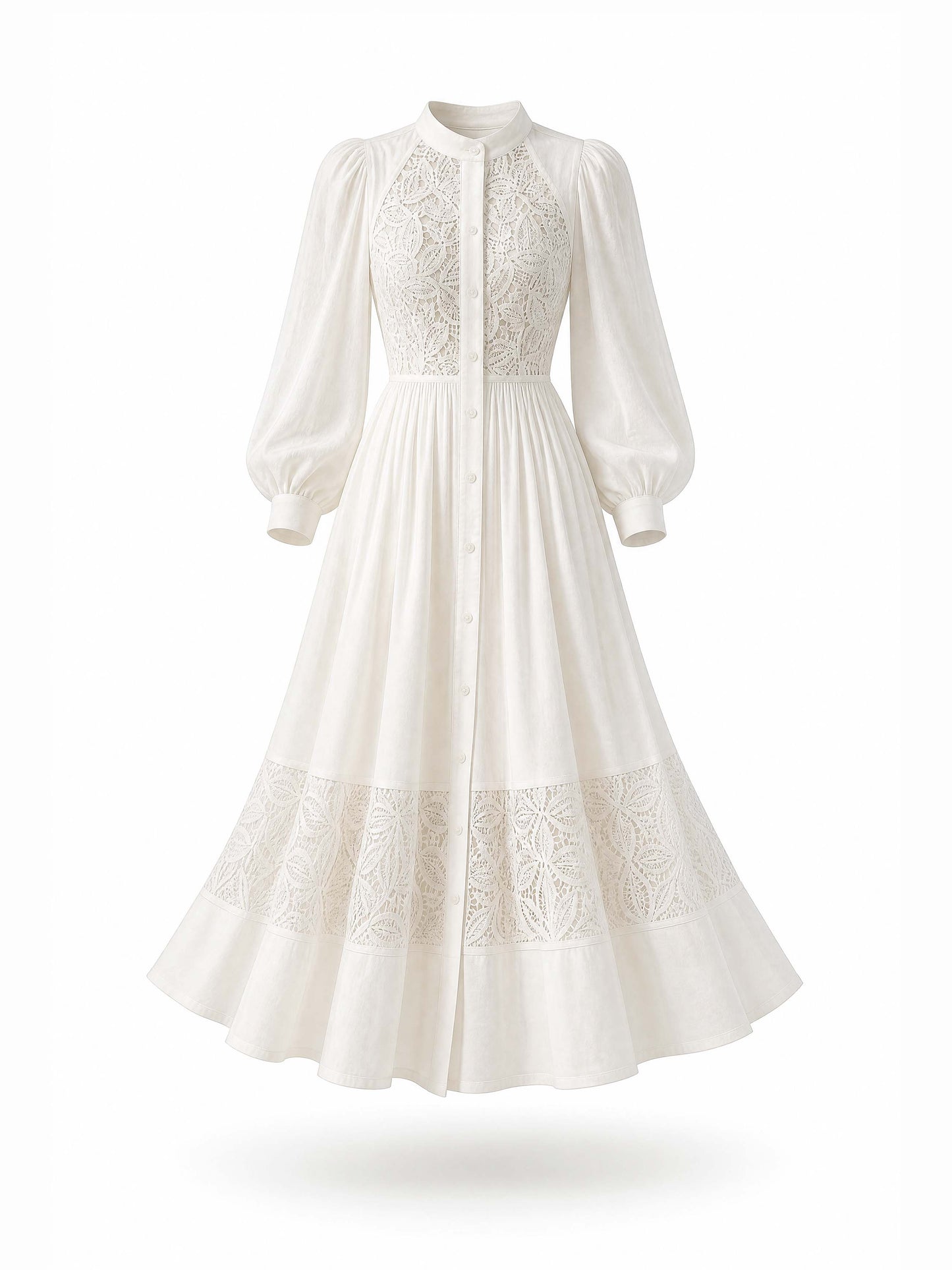 Vintage Lace Spliced Waisted Flowy Maxi Dress