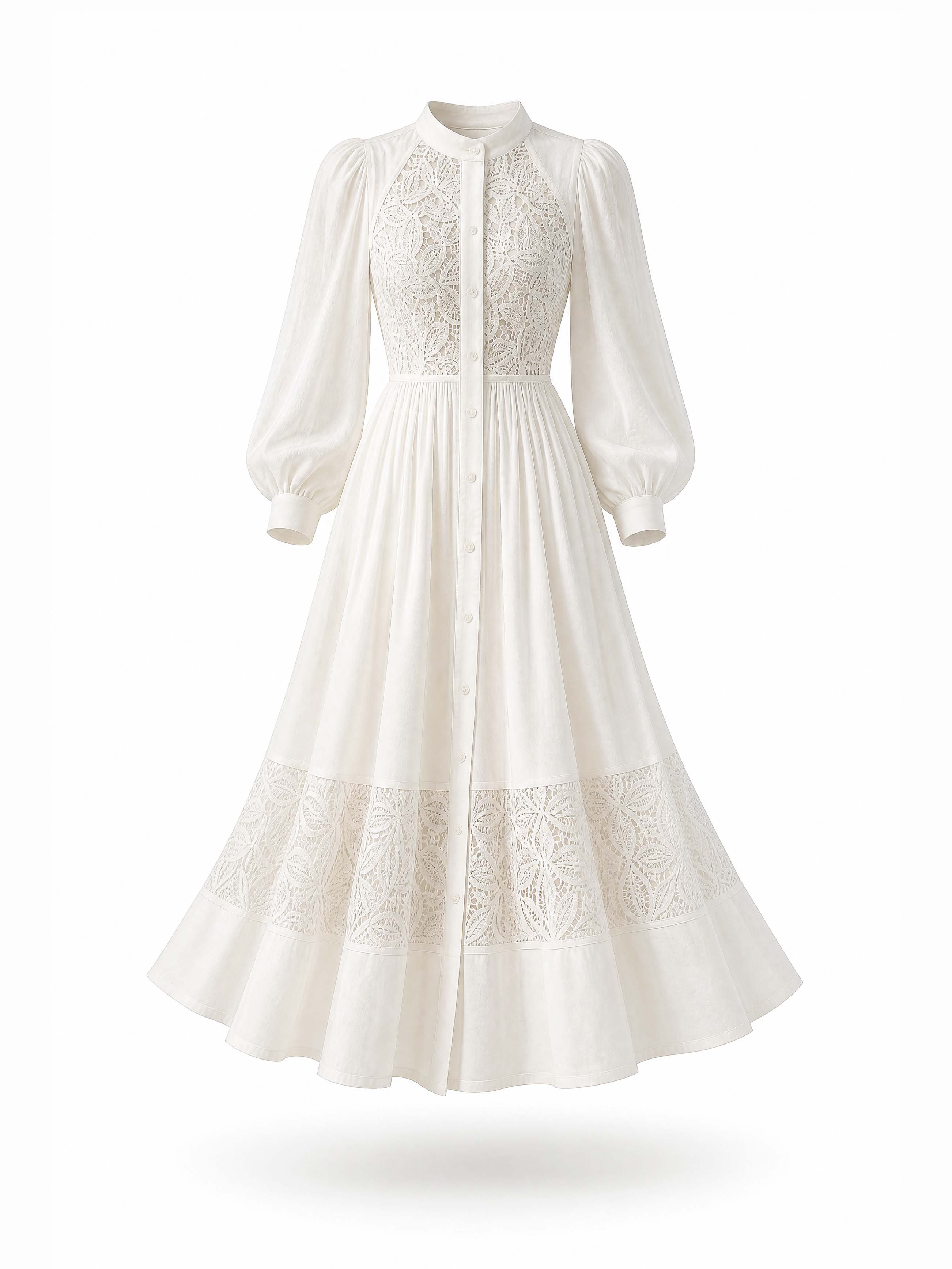 Vintage Lace Spliced Waisted Flowy Maxi Dress