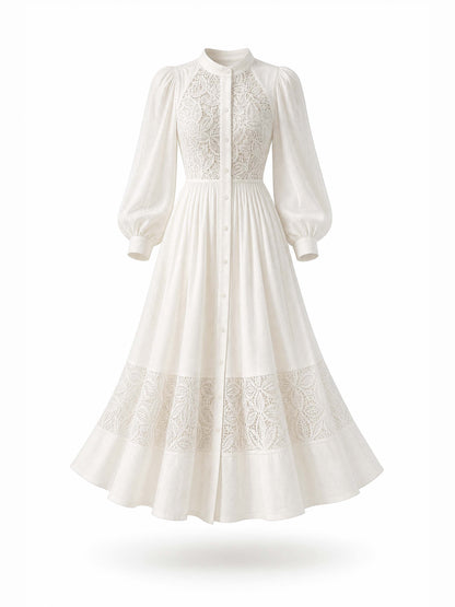Vintage Lace Spliced Waisted Flowy Maxi Dress