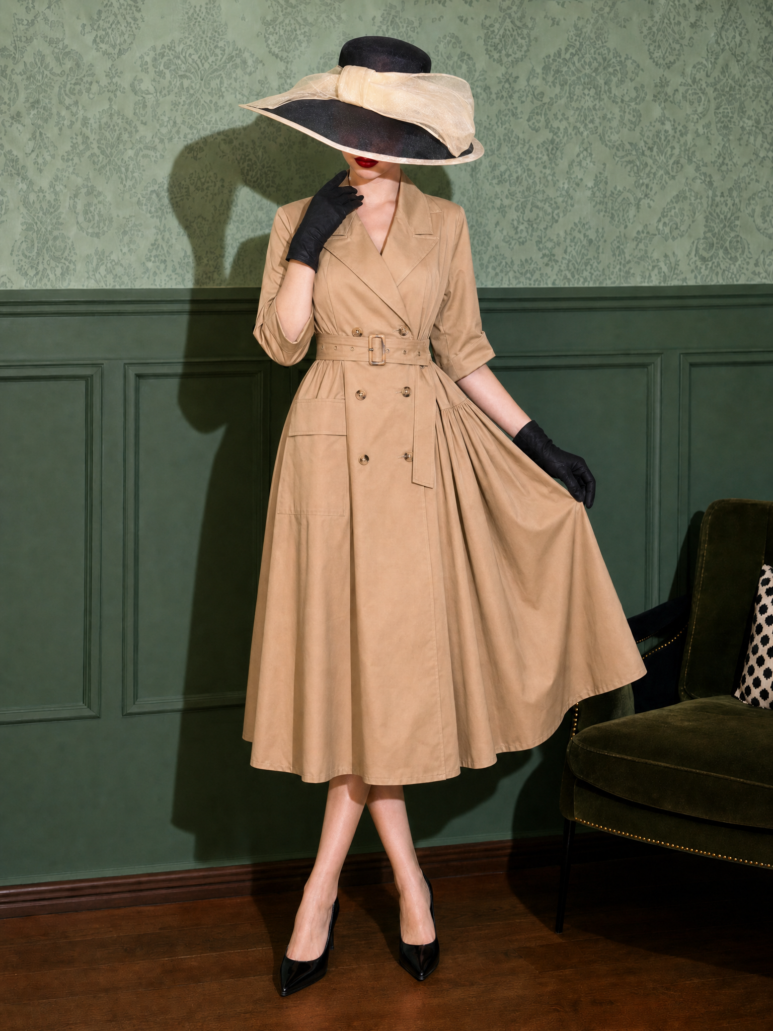 Vintage Trench Asymmetric Swing Midi Dress