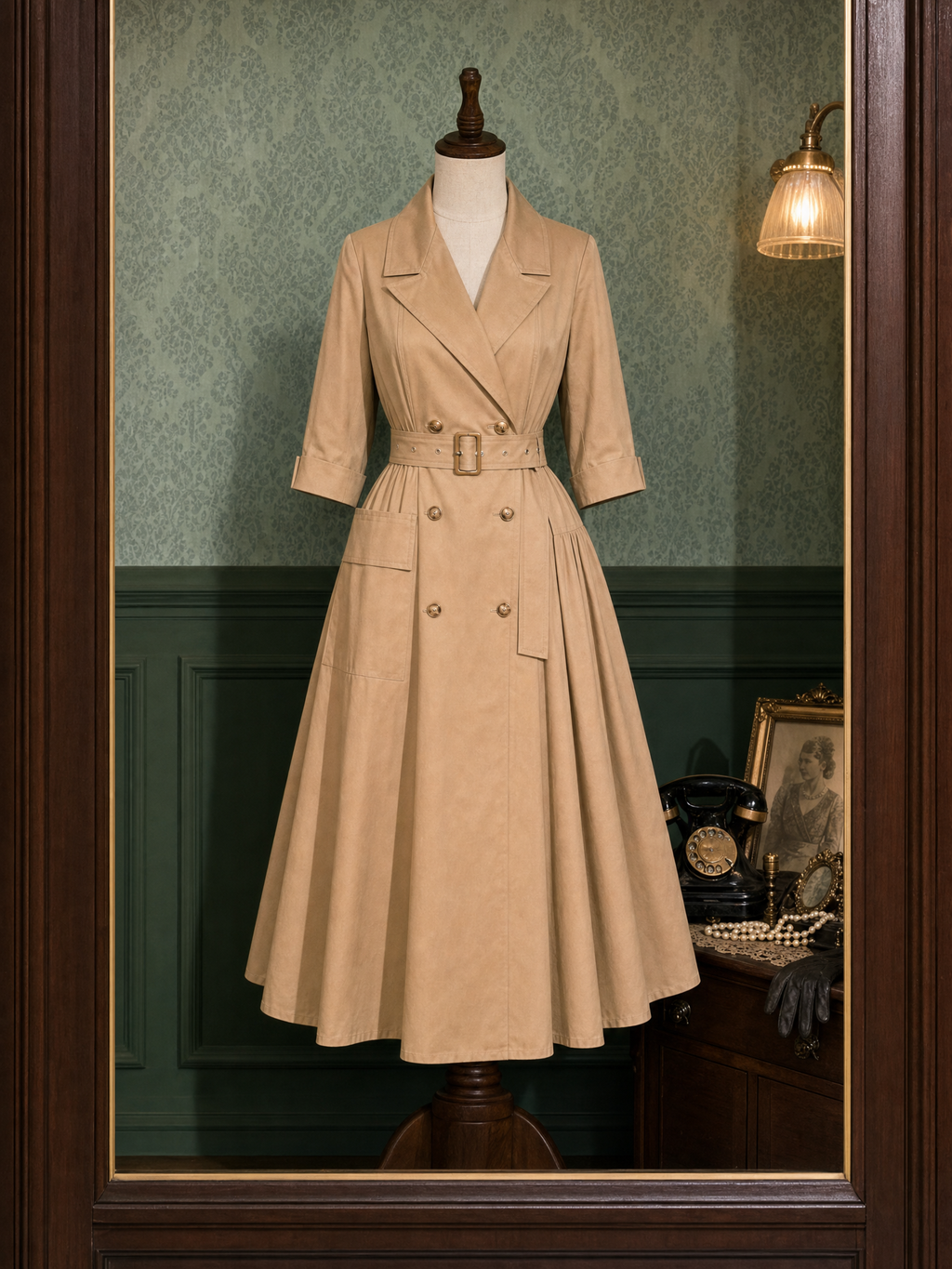 Vintage Trench Asymmetric Swing Midi Dress