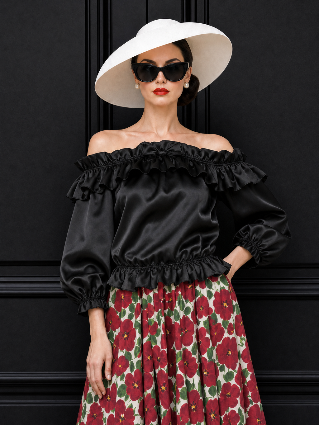 Vintage Ruffled Satin Blouse Top