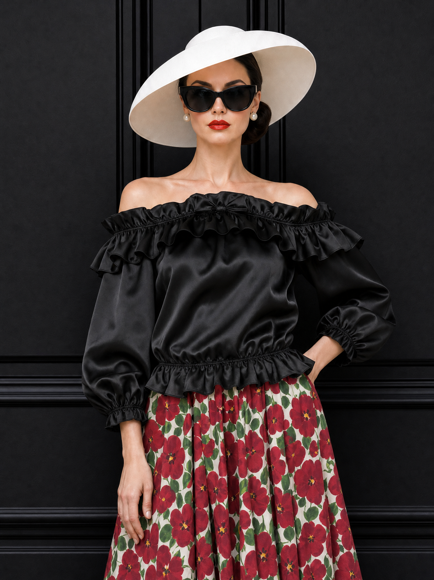 Vintage Ruffled Satin Blouse Top