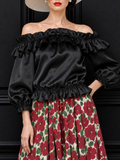 Vintage Ruffled Satin Blouse Top