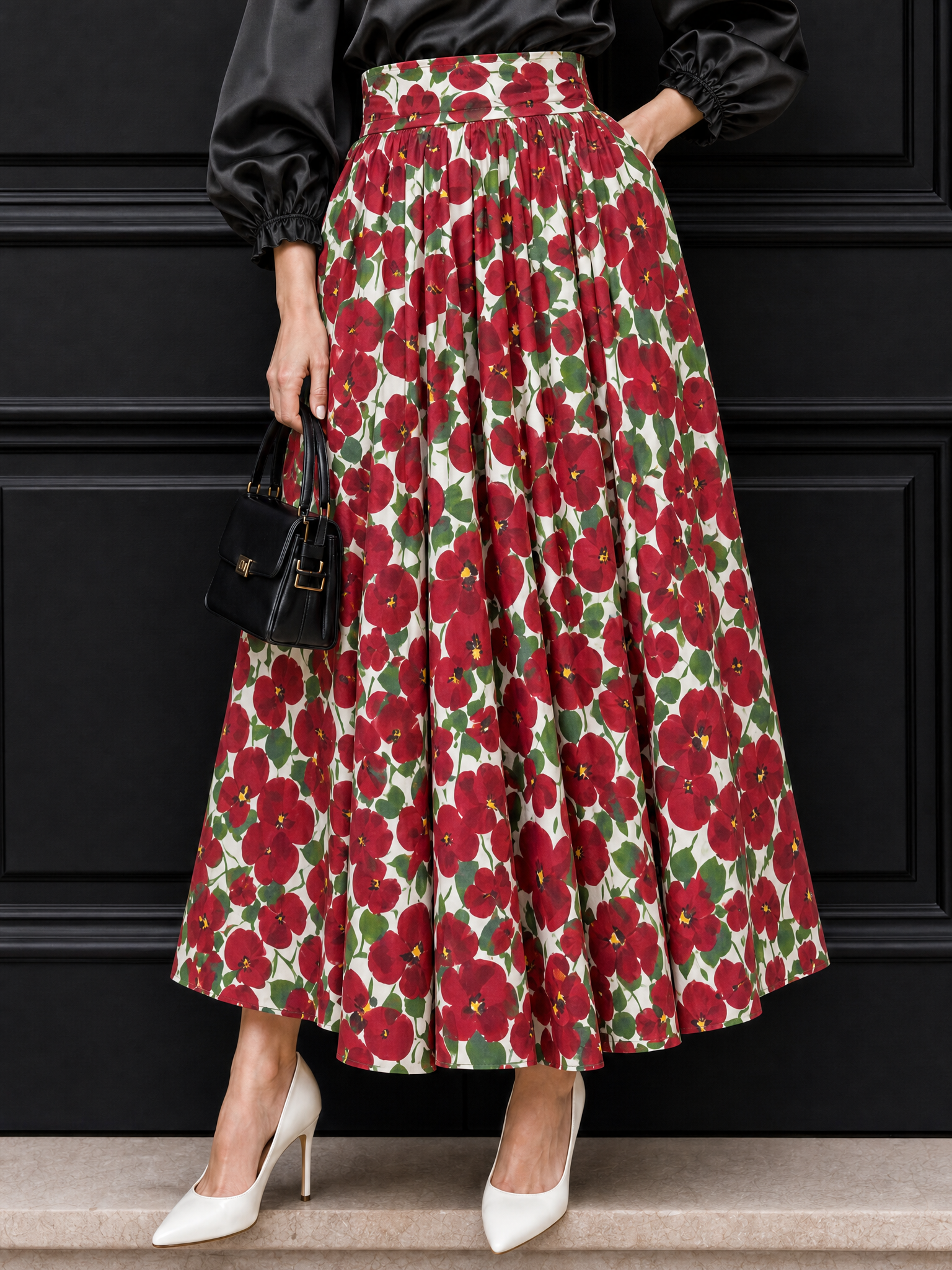 Vintage Floral Print High Waist Maxi Skirt