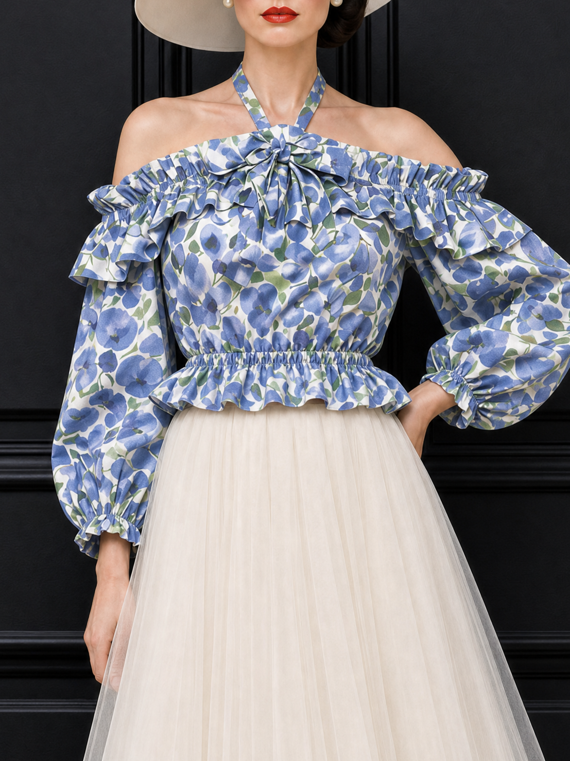 Vintage Ruffled Floral Print Halter Top