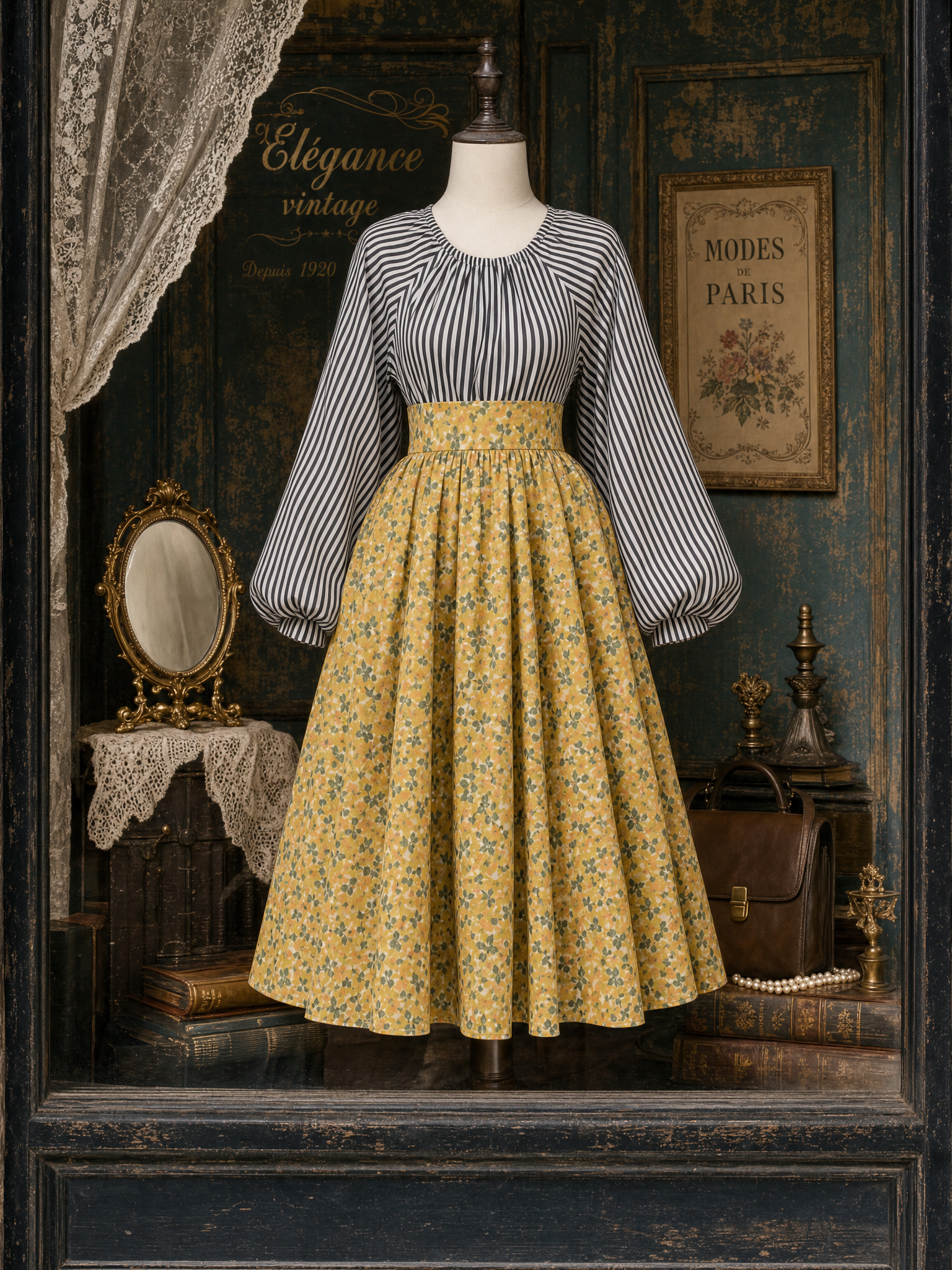Vintage Tiny Floral Print High Waist Full Maxi Skirt
