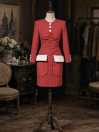Vintage Red Gingham Ruched Contrast Pocket Bodycon Dress