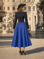 Vintage Contrast Ruffle Collar Swing Midi Dress