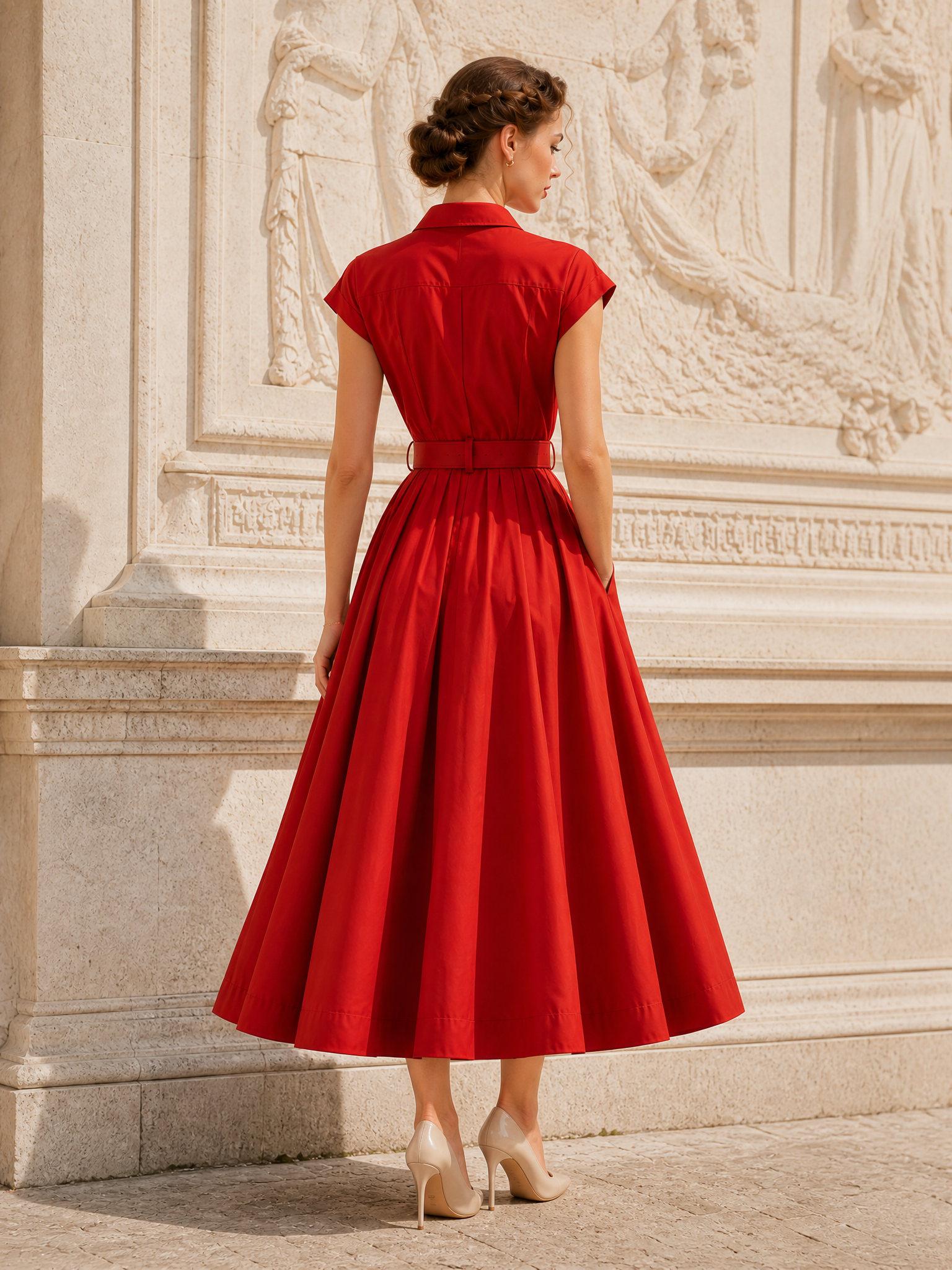 Vintage Red Fit-and-Flare Cotton Maxi Dress