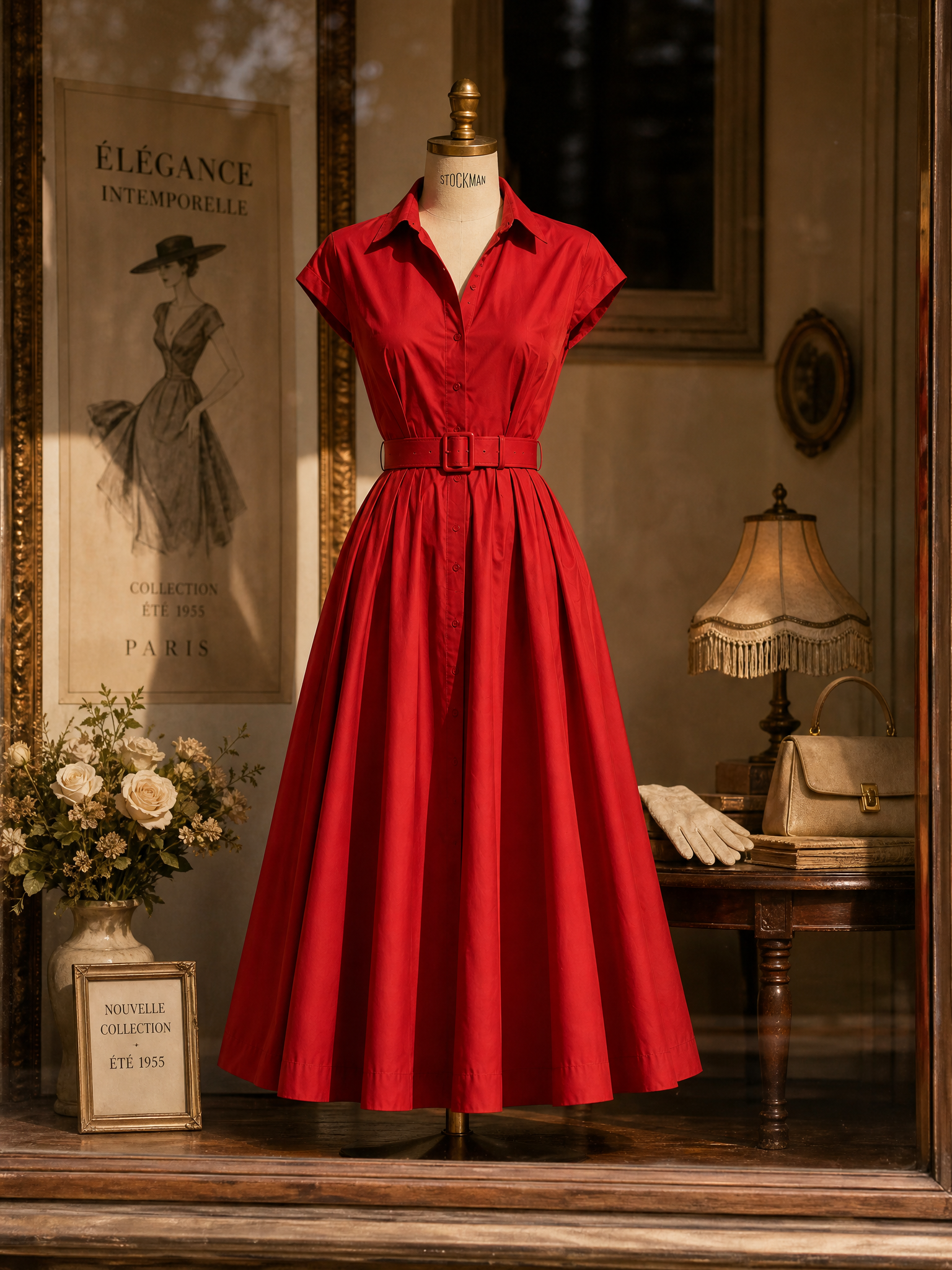 Vintage Red Fit-and-Flare Cotton Maxi Dress