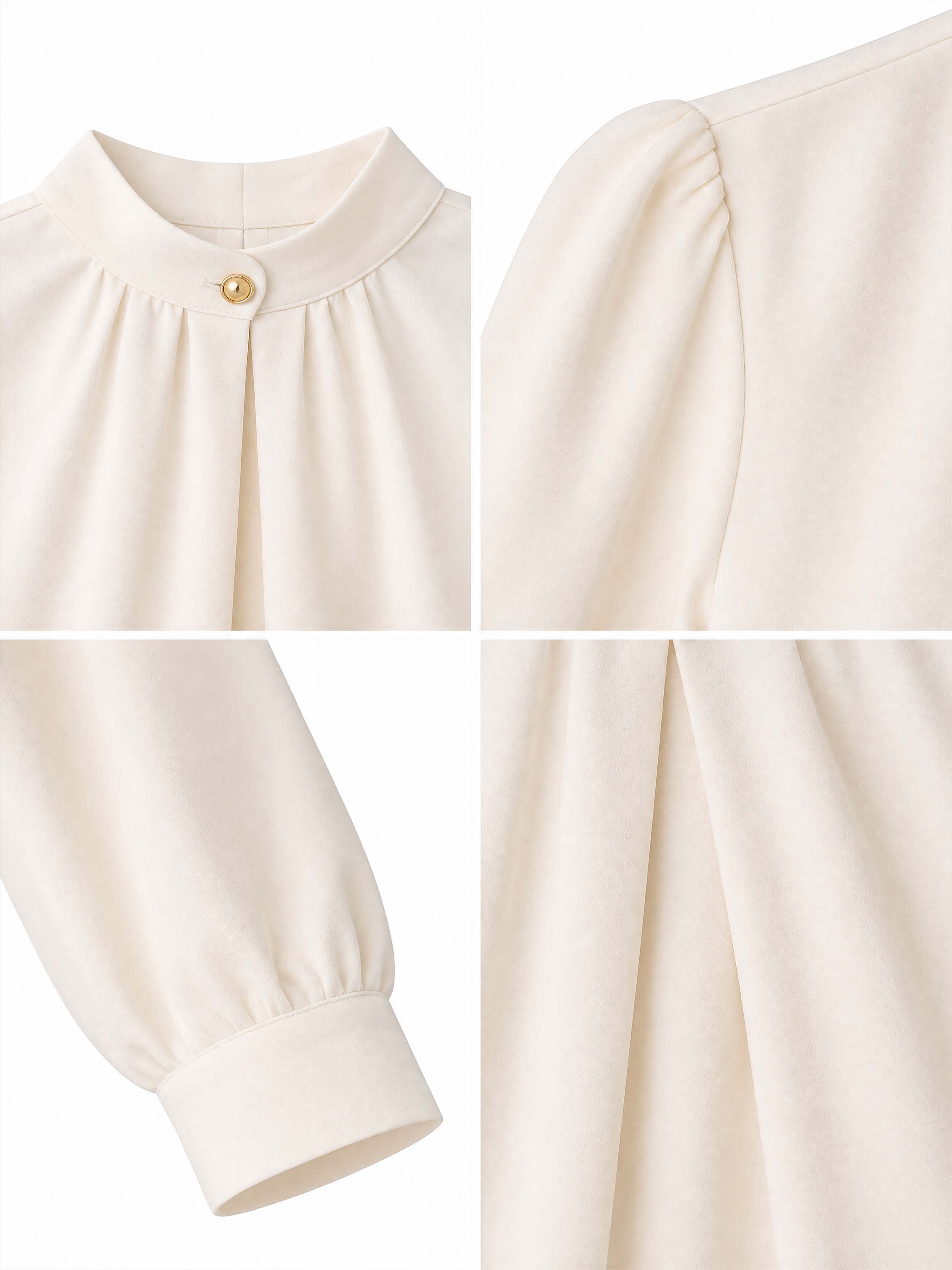 Vintage Stand Collar Puff Sleeve Top
