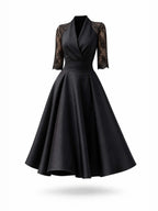 Vintage Lace Spliced Black Midi Party Dress