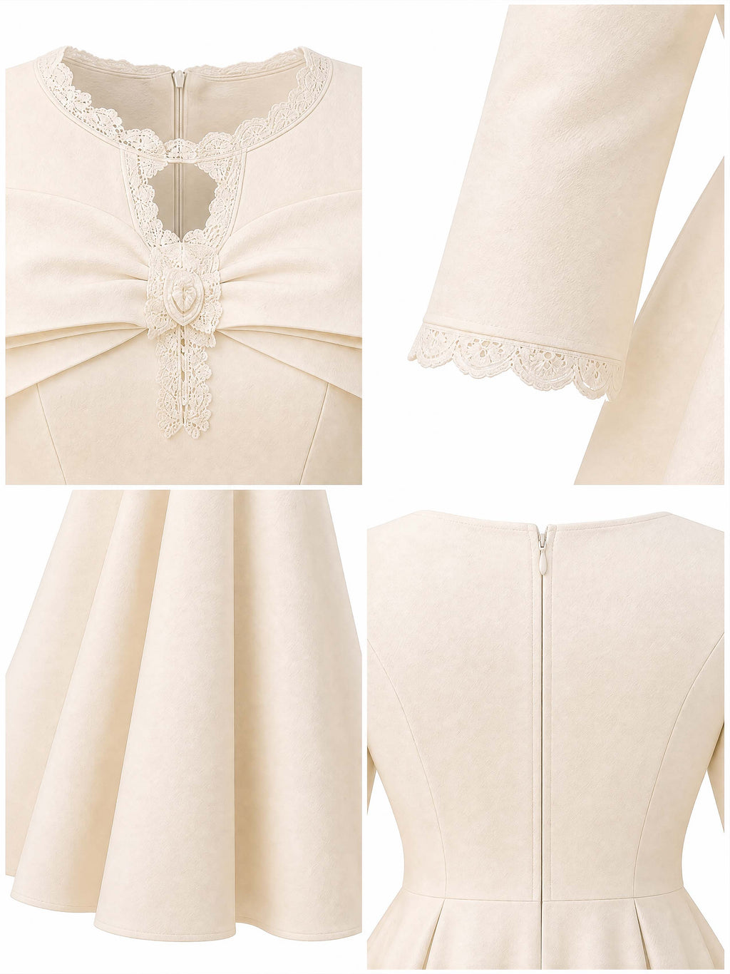Vintage Bow Lace Trim Half Sleeve Swing Midi Dress