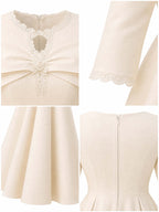 Vintage Bow Lace Trim Half Sleeve Swing Midi Dress