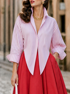 Pink & White Striped Long-Sleeve Tie-Hem Shirt