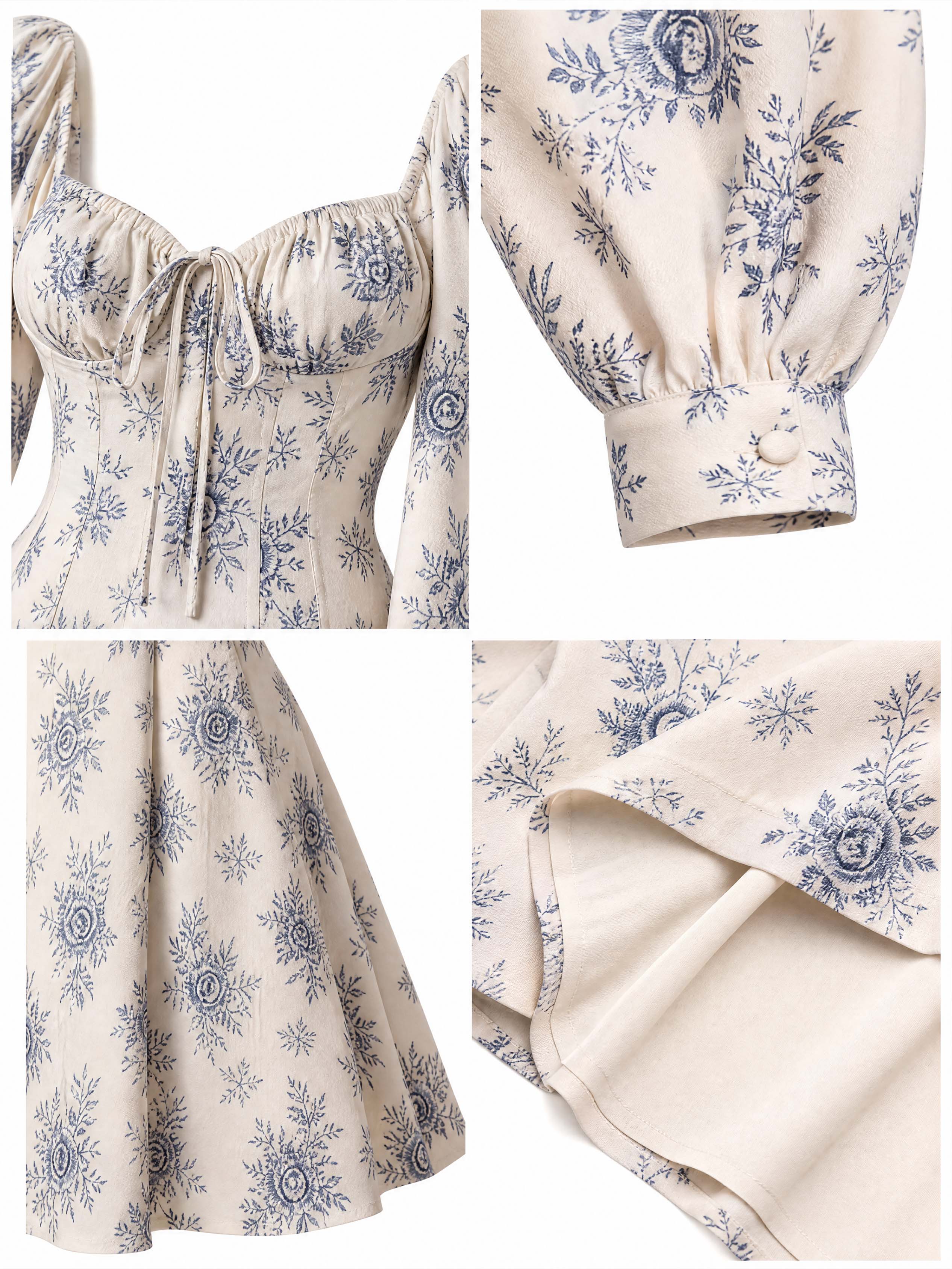 Vintage Floral Print U Neck Swing Midi Dress