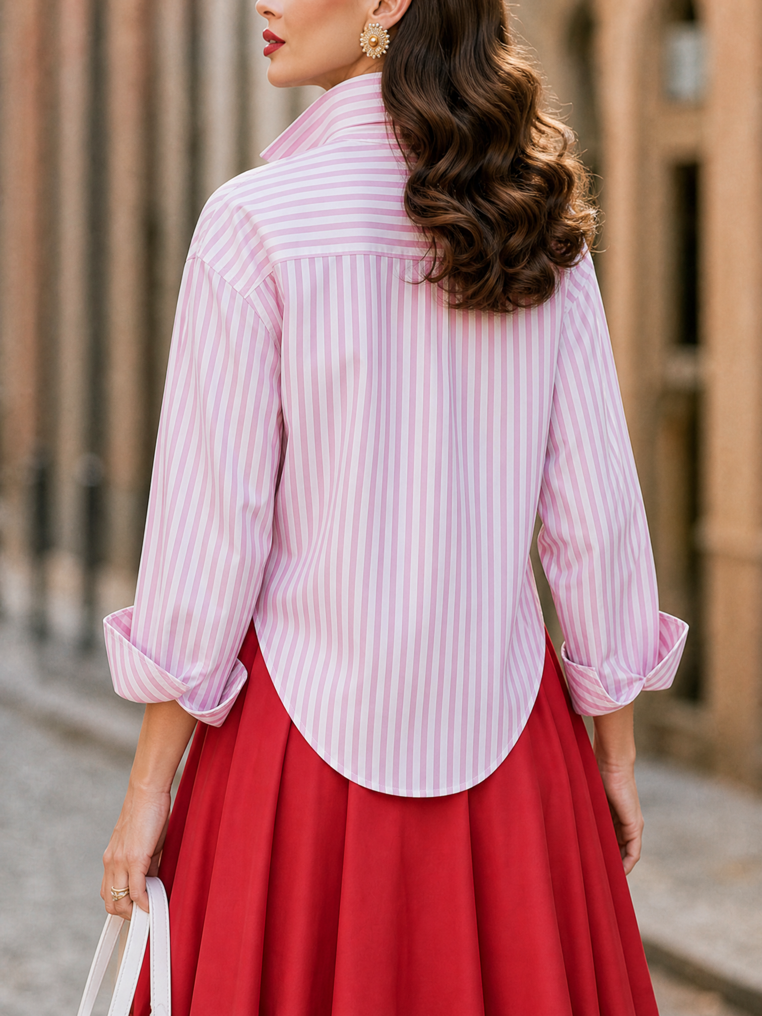 Pink & White Striped Long-Sleeve Tie-Hem Shirt