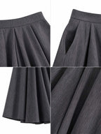 French High Waist Pleated Midi Swing Skirt