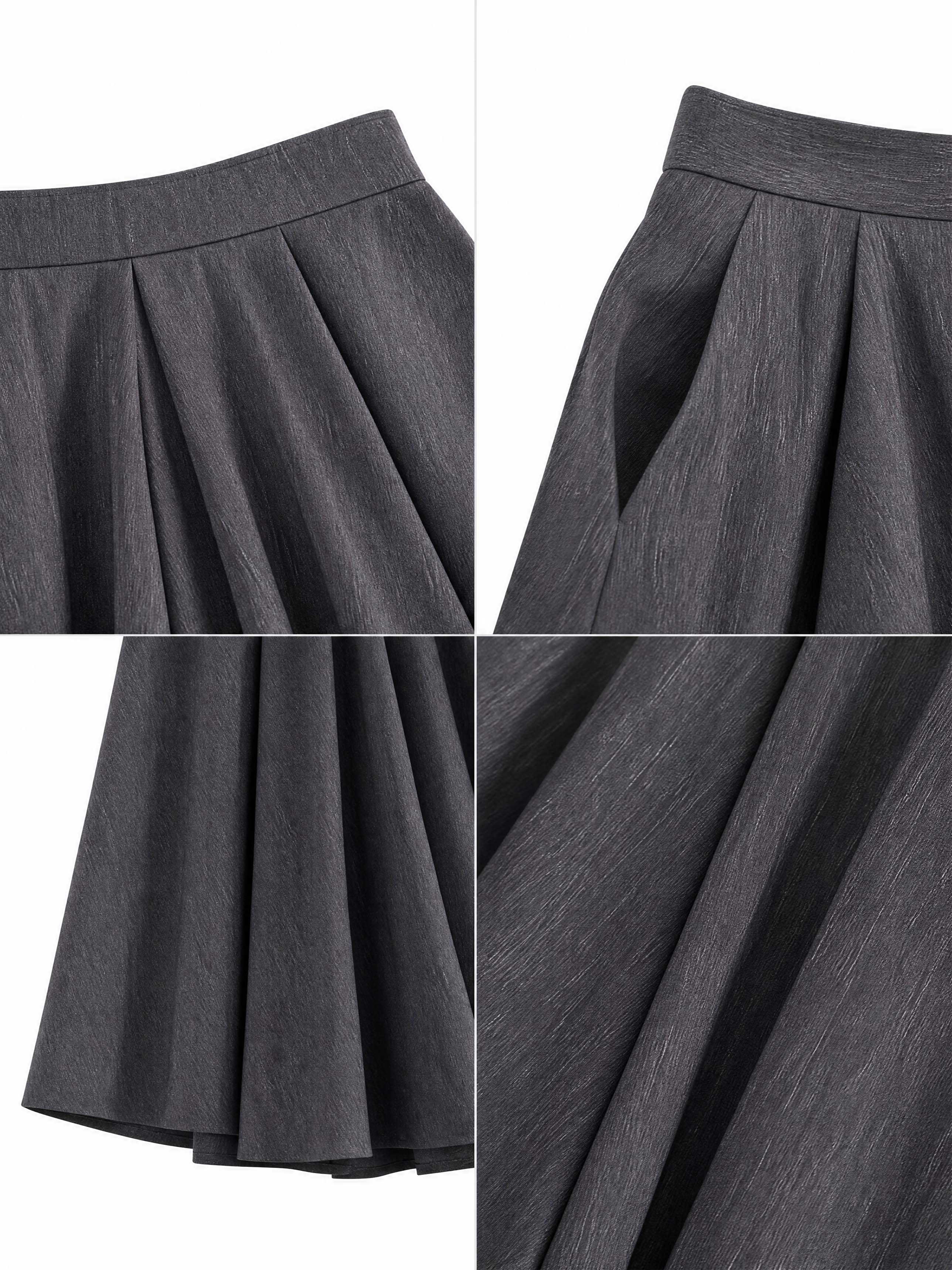 French High Waist Pleated Midi Swing Skirt