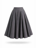 French High Waist Pleated Midi Swing Skirt