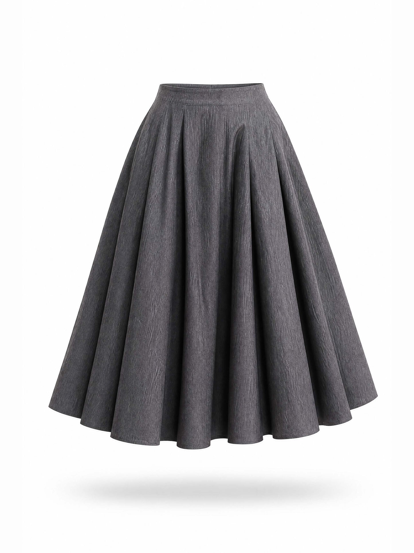 French High Waist Pleated Midi Swing Skirt