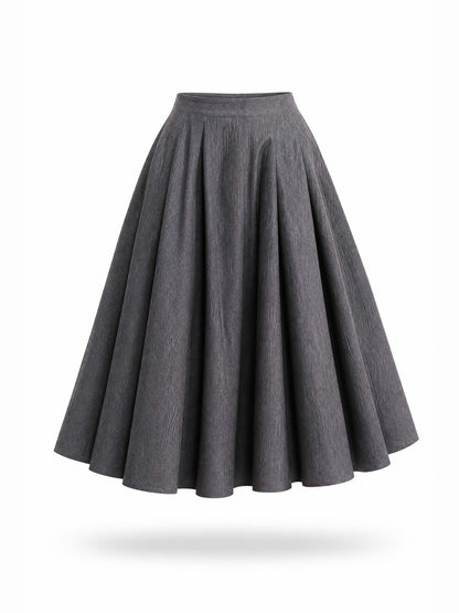 French High Waist Pleated Midi Swing Skirt