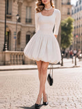 French U-Neck Bubble Mini Dress