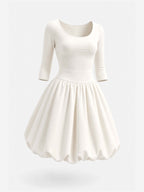 French U-Neck Bubble Mini Dress