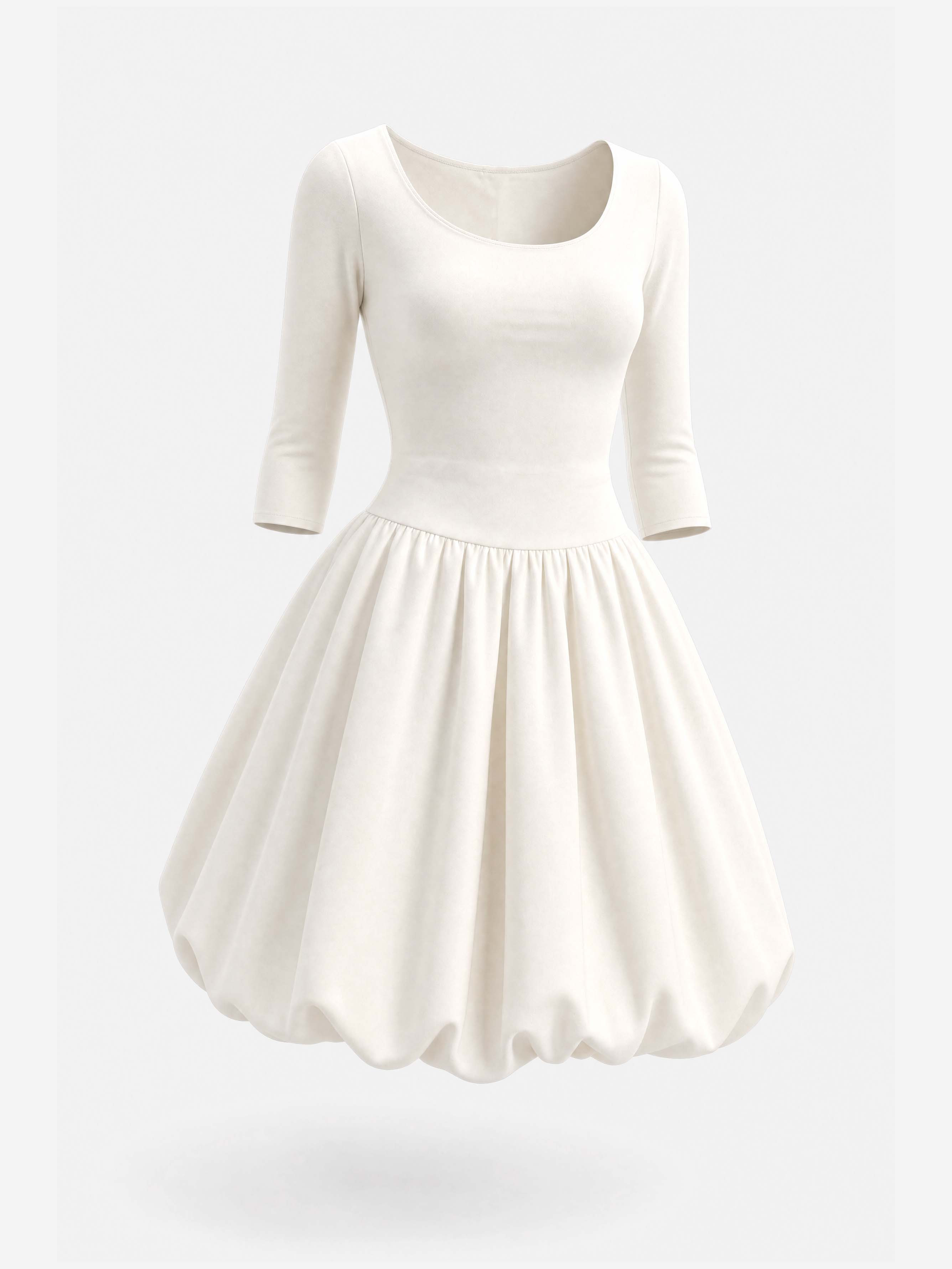 French U-Neck Bubble Mini Dress