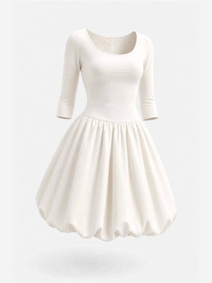 French U-Neck Bubble Mini Dress