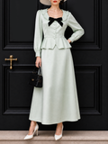 Vintage Lapel Bow Skirt Two Piece Set