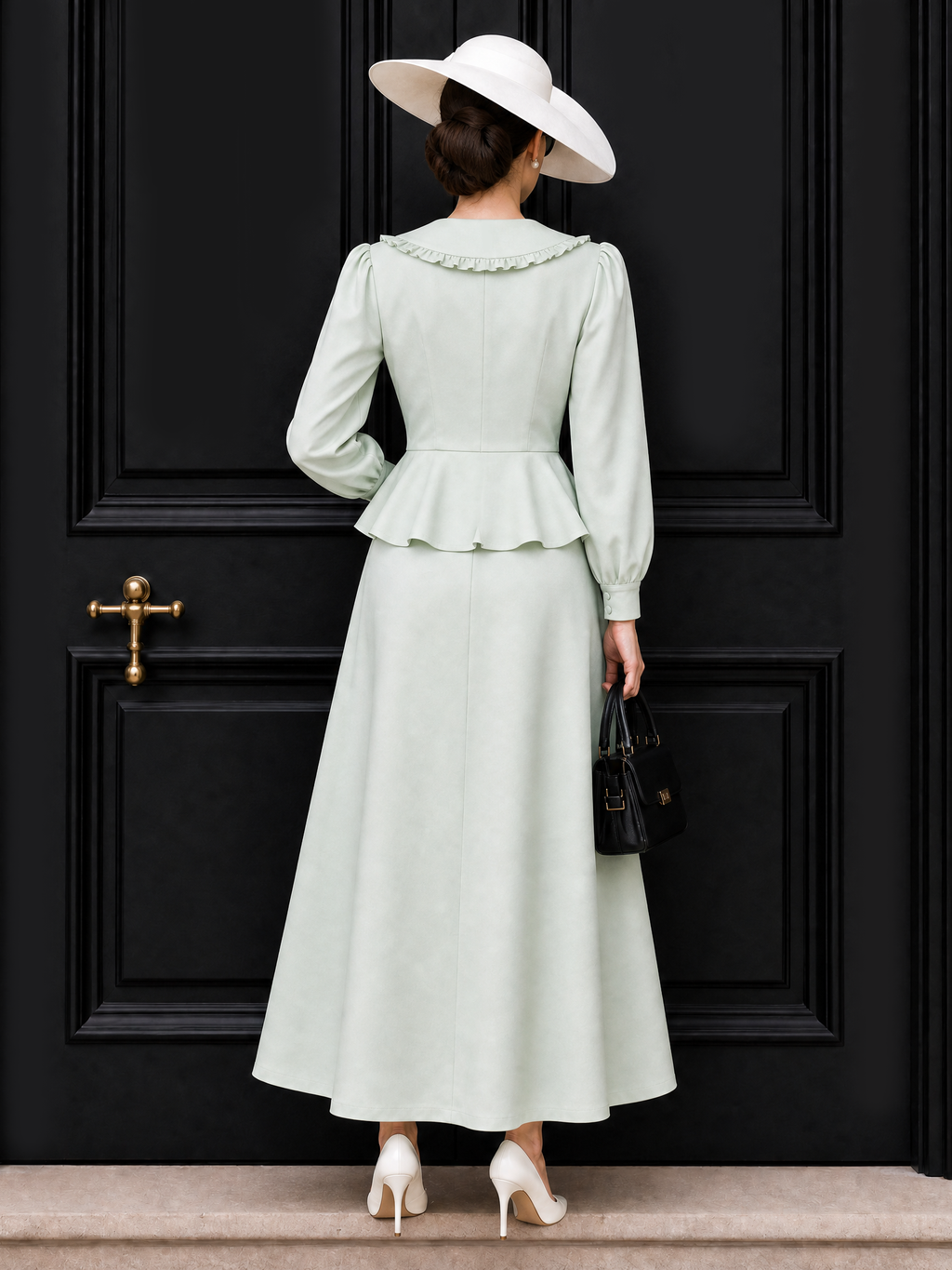 Vintage Lapel Bow Skirt Two Piece Set