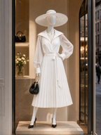 Vintage French White Wrap V-neck Belted Midi Dress