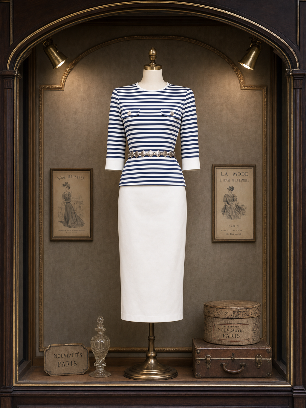 Vintage Striped Sailor Style Top & Skirt Set