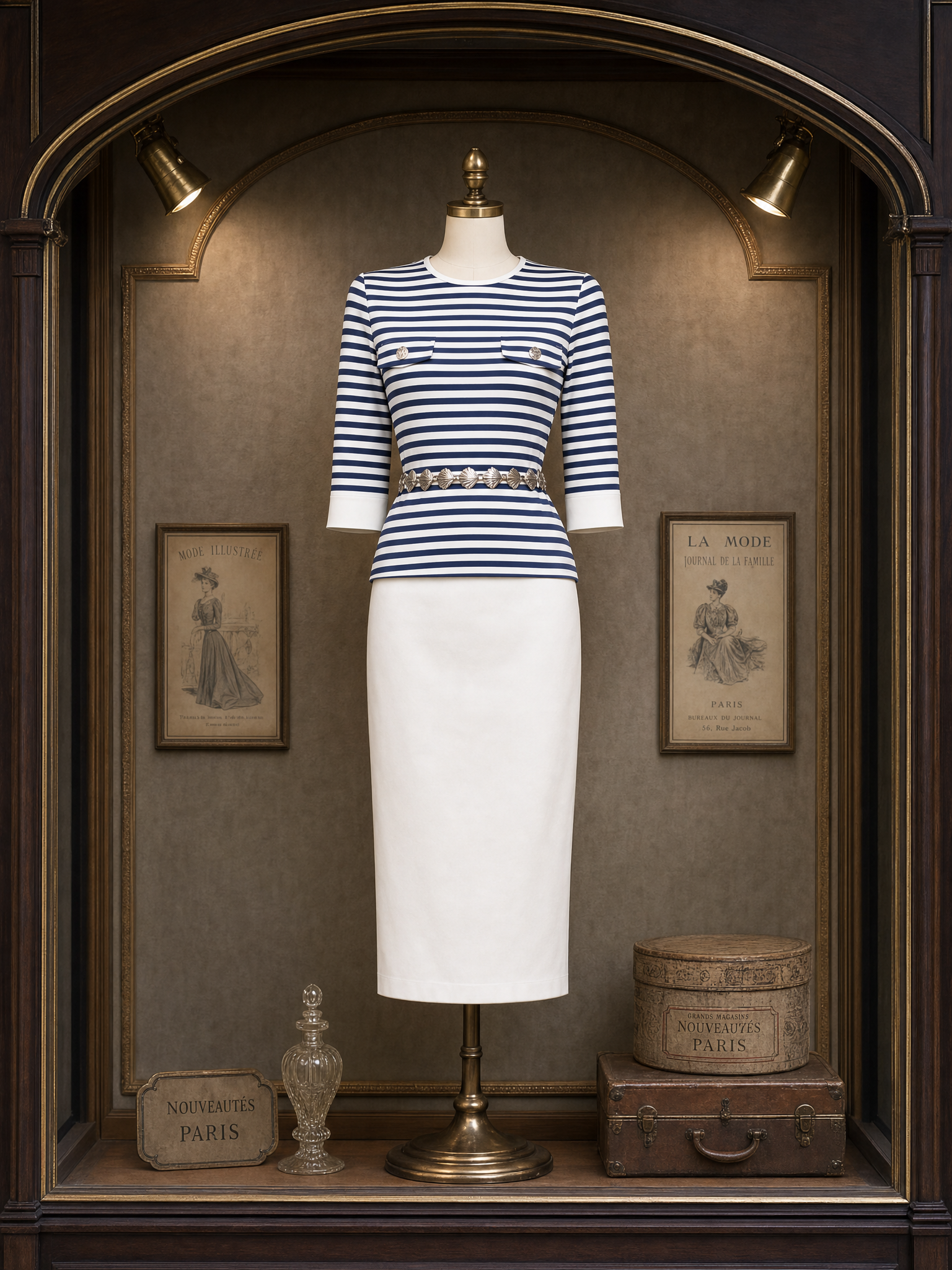 Vintage Striped Sailor Style Top & Skirt Set