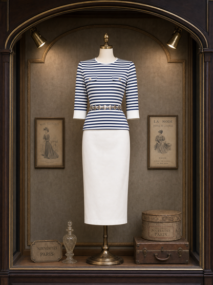 Vintage Striped Sailor Style Top & Skirt Set