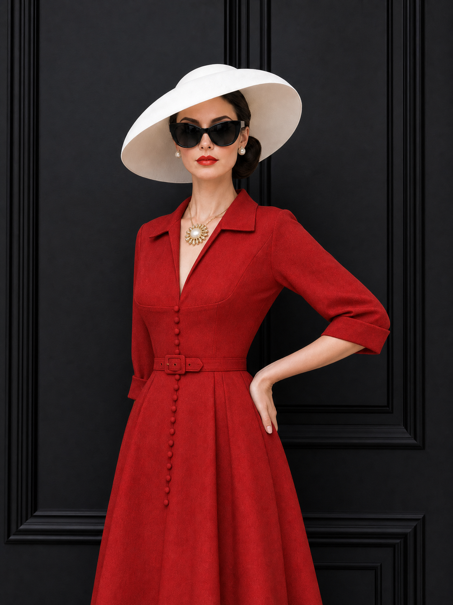 Vintage V Neck Button Decor Swing Maxi Dress