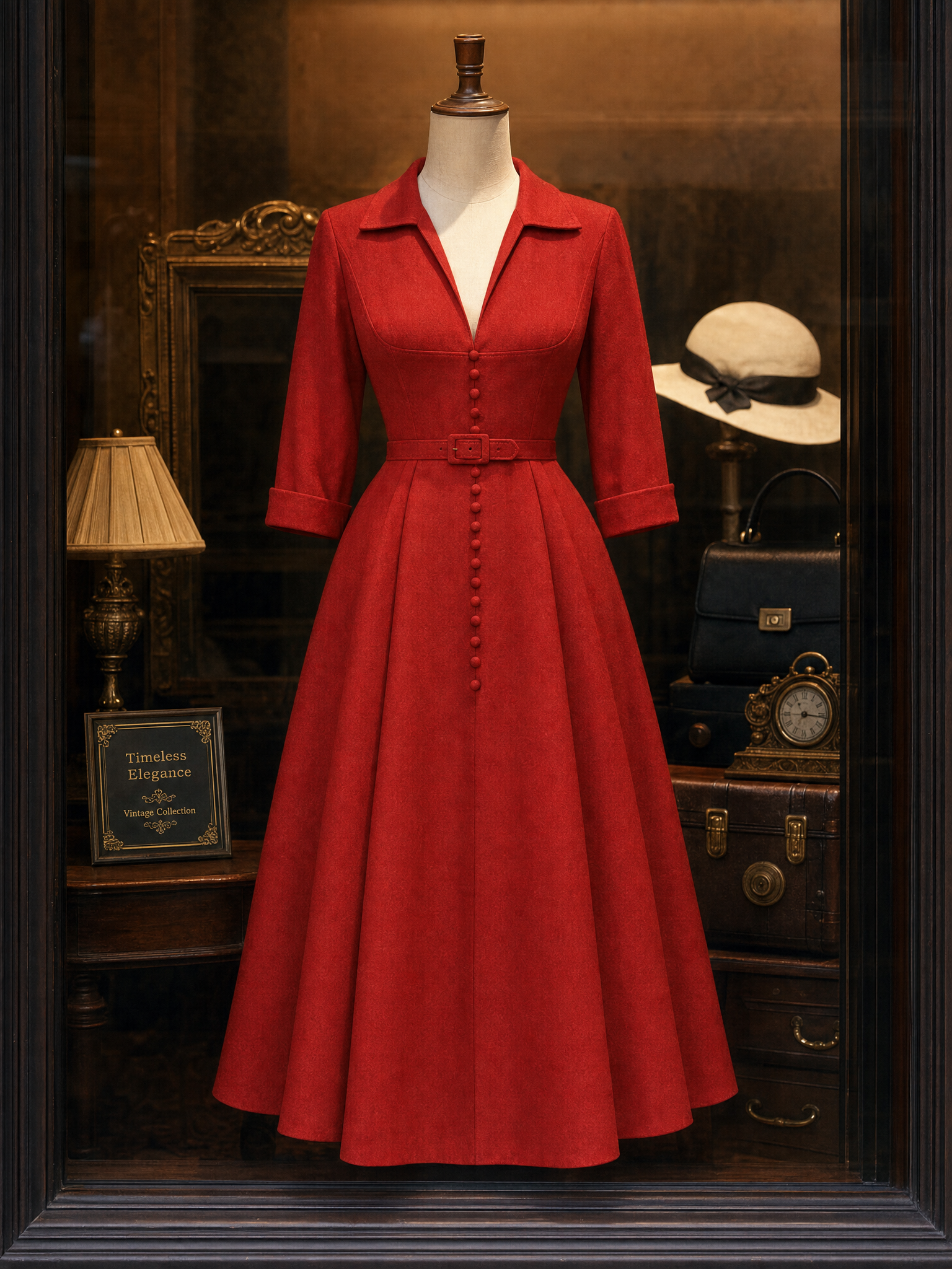 Vintage V Neck Button Decor Swing Maxi Dress