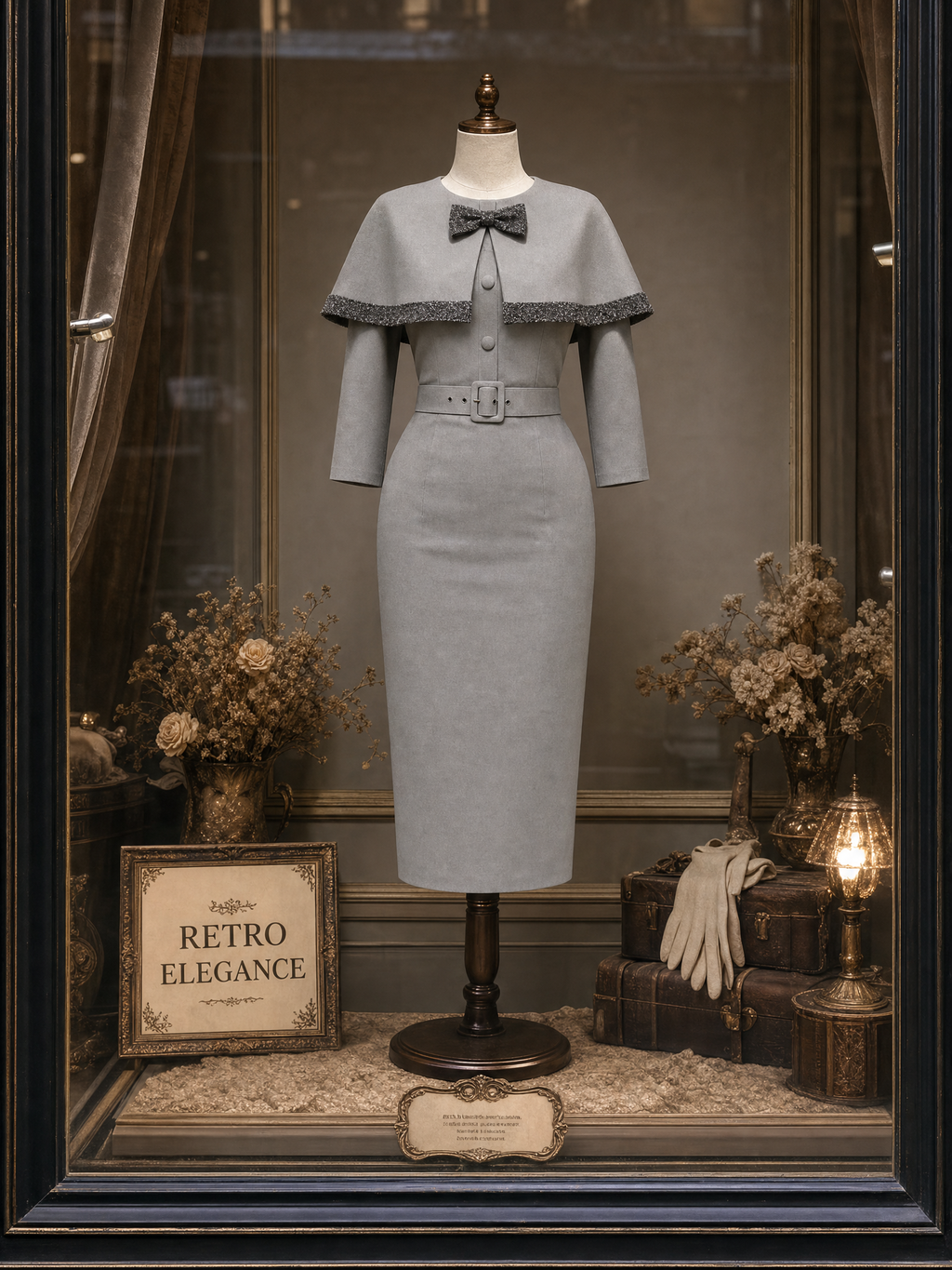 Vintage Fitted With Shrug Midi Dress Two Piece Set