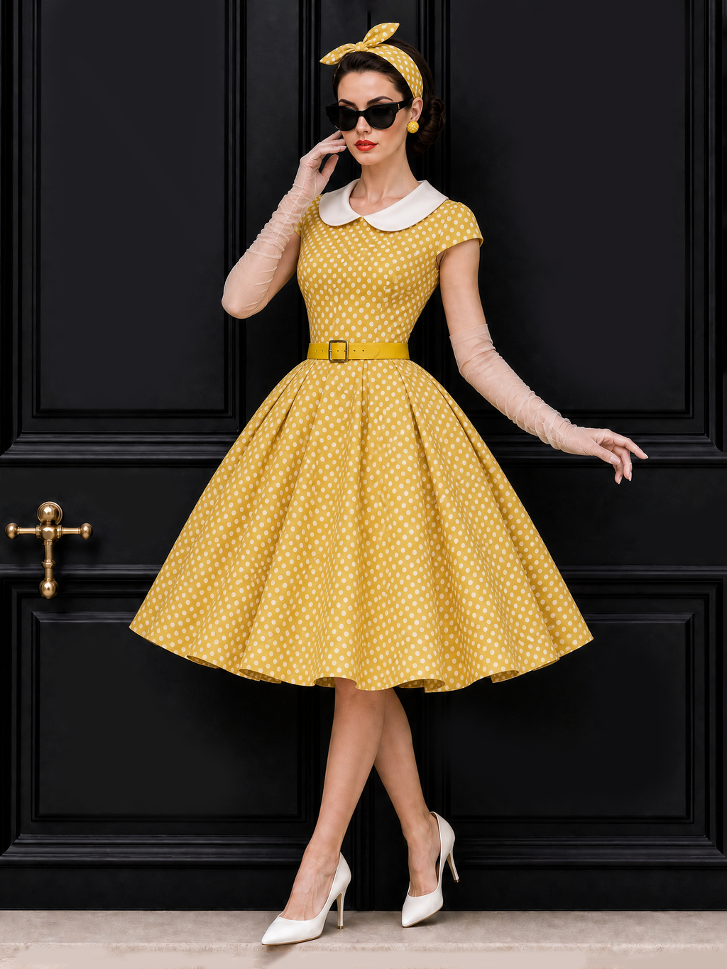 Vintage Polka Dot Swing Skirt & Cardigan Set