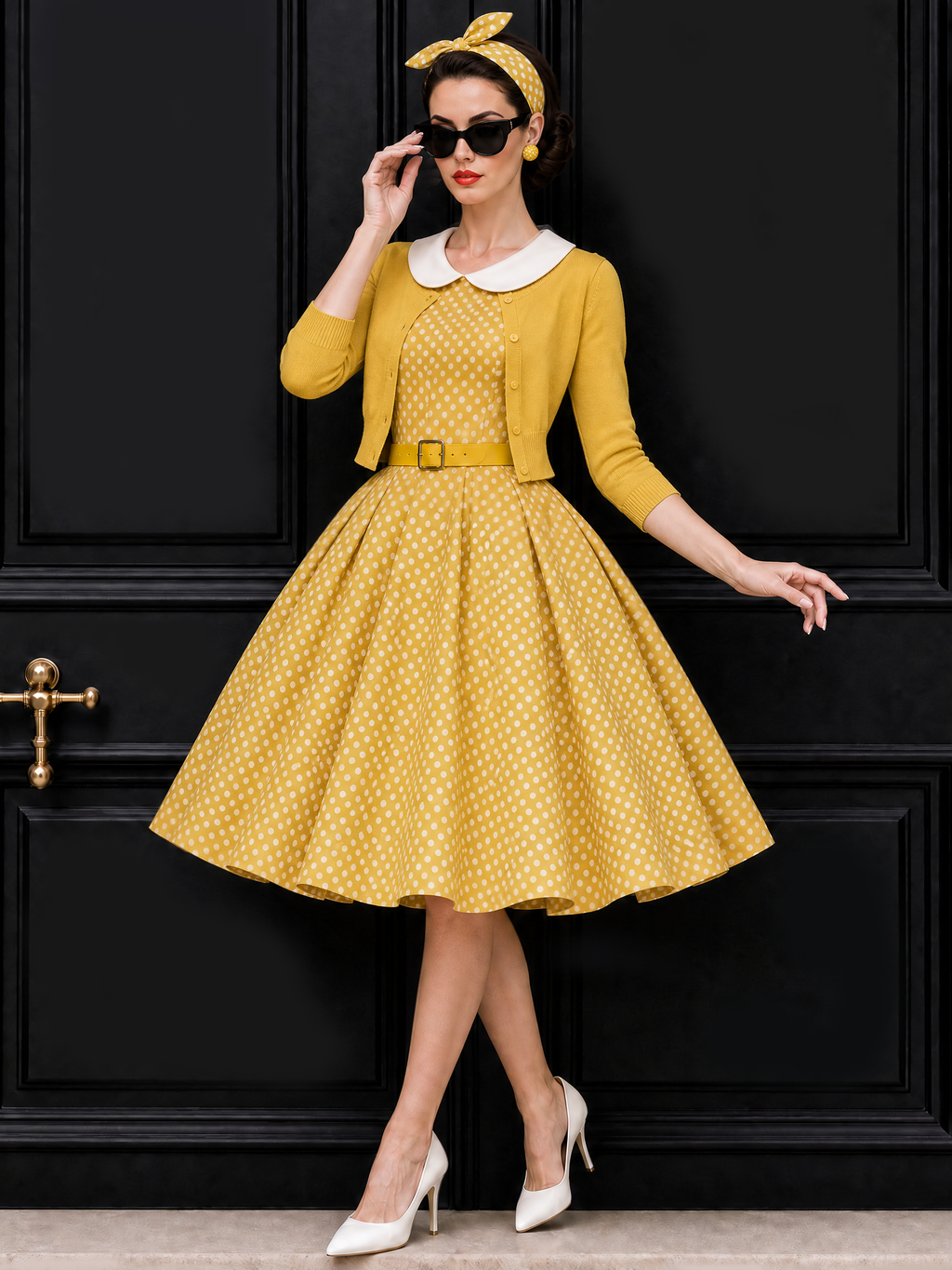 Vintage Polka Dot Swing Skirt & Cardigan Set