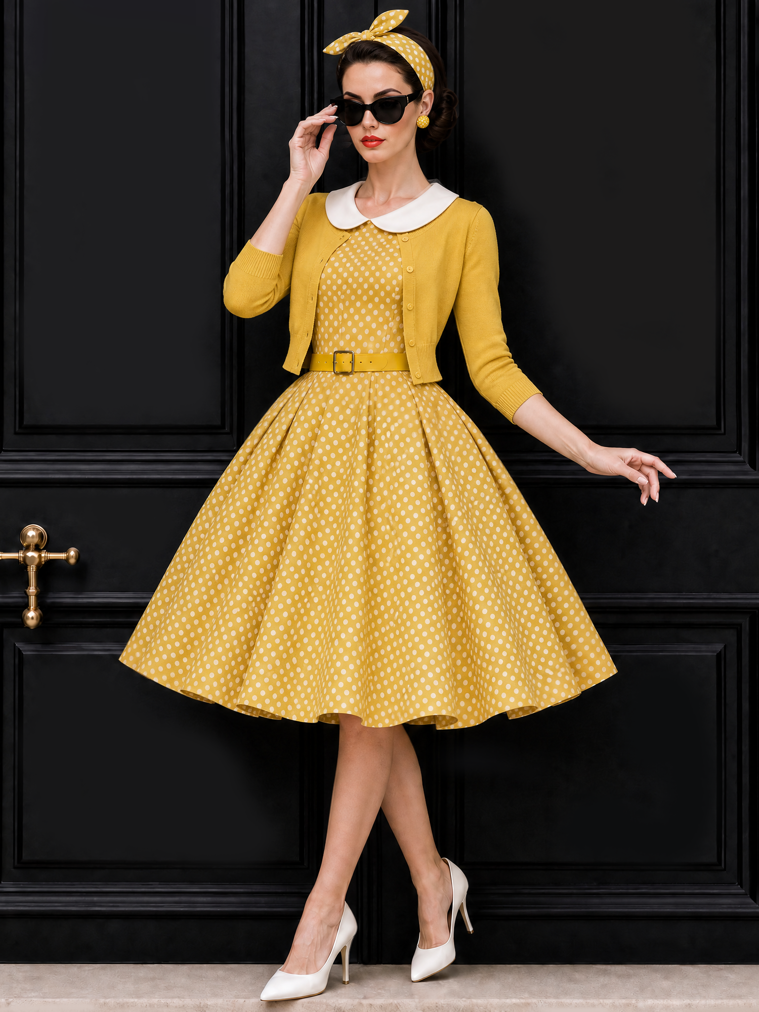 Vintage Polka Dot Swing Skirt & Cardigan Set