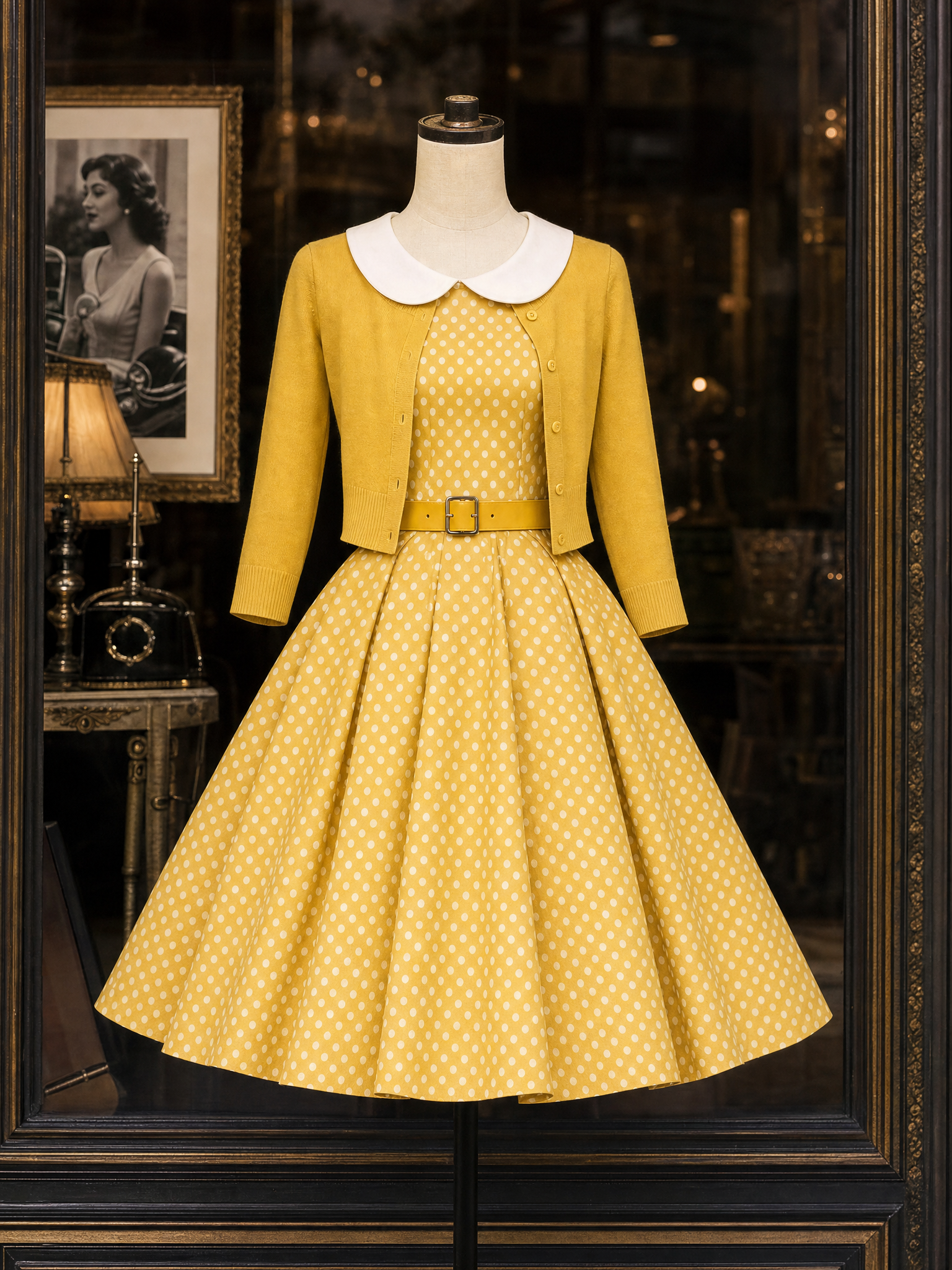 Vintage Polka Dot Swing Skirt & Cardigan Set