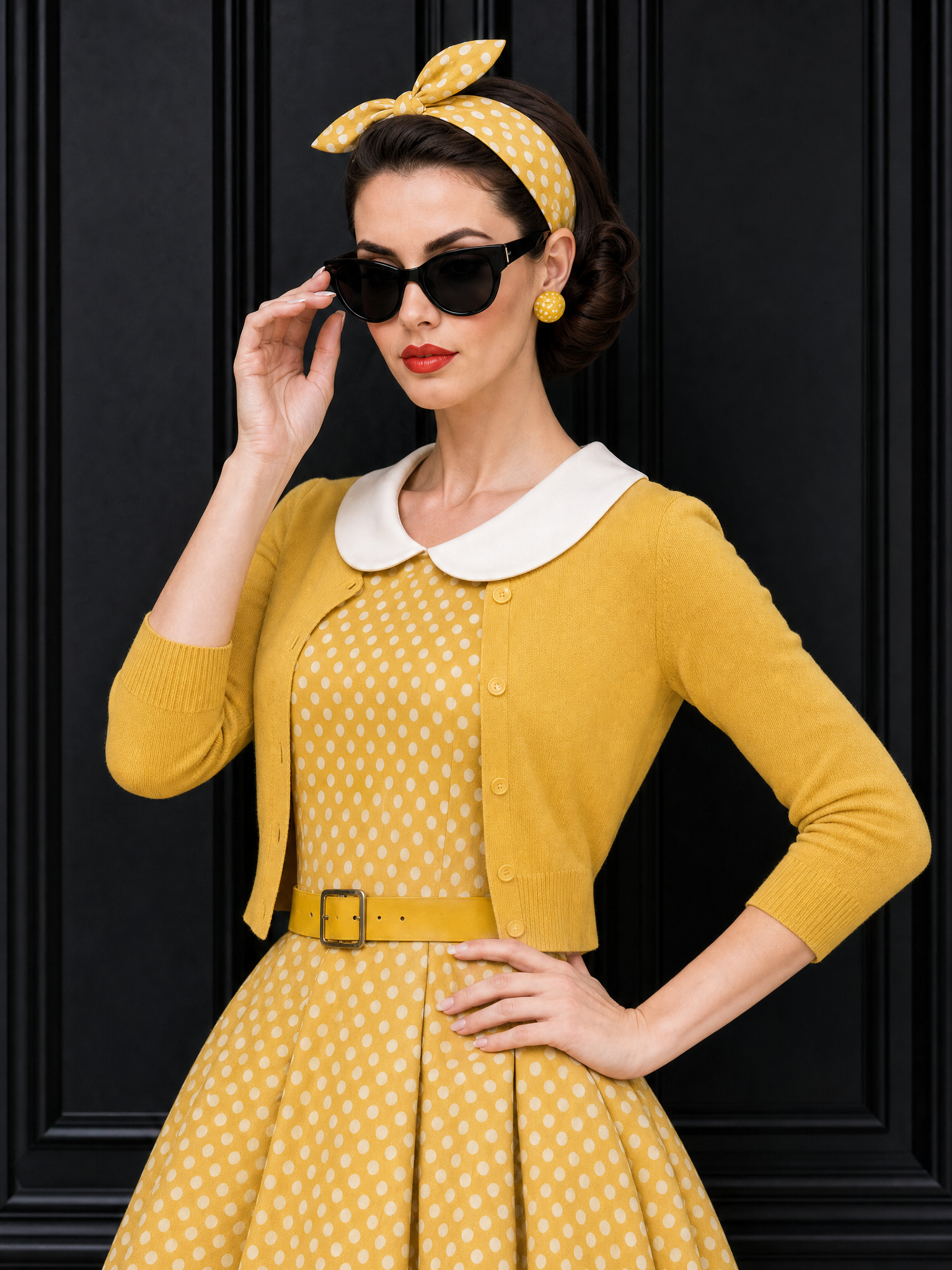 Vintage Polka Dot Swing Skirt & Cardigan Set