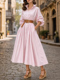 Vintage Blush Cotton Belted Midi Shirt Dress