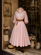 Vintage Blush Cotton Belted Midi Shirt Dress