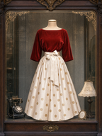 Vintage Polka Dot Velvet Panel Midi Dress